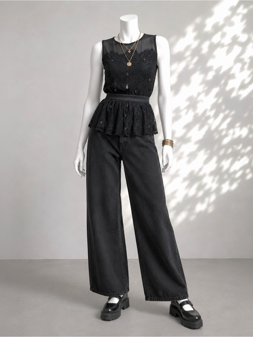 Anthropologie Meadow Rue Top XS Black Lace Beaded Sleeveless Peplum Tank - Picture 2 of 14